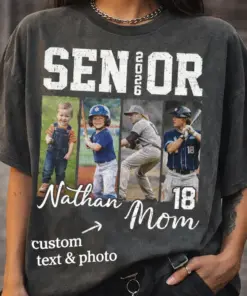 Custom Senior Baseball Mom Shirt 2026, Personalized Baseball Player Photos Shirt, Baseball Mama Shirt with Name and Number, Sports Mama Gifts