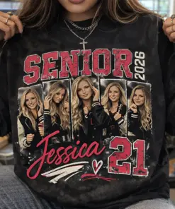 Custom 2026 Senior Baseball Football Mom Bootleg Shirt, Football Player Photo Tee with Name and Jersey Number, Senior Night Mama Shirt