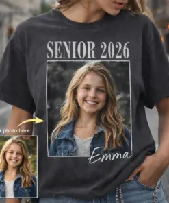 Custom Photo Senior 2026 Shirt, Back to School Vintage Photo Tee, Class of 2026 Graduation Shirt, Personalized High School Senior Tee