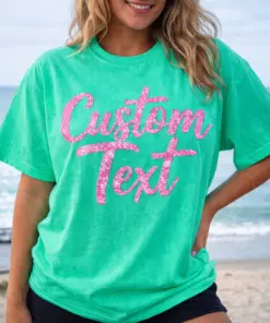 Personalized Neon Summer T-Shirt, Custom Glitter Group Shirts, Comfort Colors Bright Colors, Beach Trip Custom Text Tee, Vibrant Custom Apparel