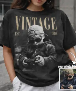 Personalised Vintage Photo and Year Shirt, Custom Picture Birthday Tee, 30th 40th Birthday Gift, Retro 90s Style Birthday Shirt, Custom Year Tee