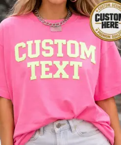 Custom Text Neon Shirt, Personalized Comfort Colors Tee, Primrose Pink Neon Summer Shirt, Custom Varsity Lettering, Bachelorette Party Tees