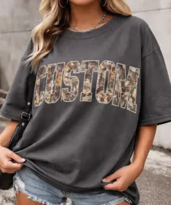 Custom RealTree Camo Text Shirt, Personalized Hunting Style Varsity Tee, Comfort Colors Pepper Shirt, Vintage Outdoorsy Custom Name Top