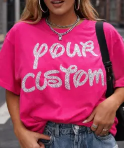 Custom Glitter Text Shirt, Personalized Silver Sparkle Name Tee, Custom Script Font T-Shirt, Y2K Aesthetic Pink Shirt, Bachelorette Party